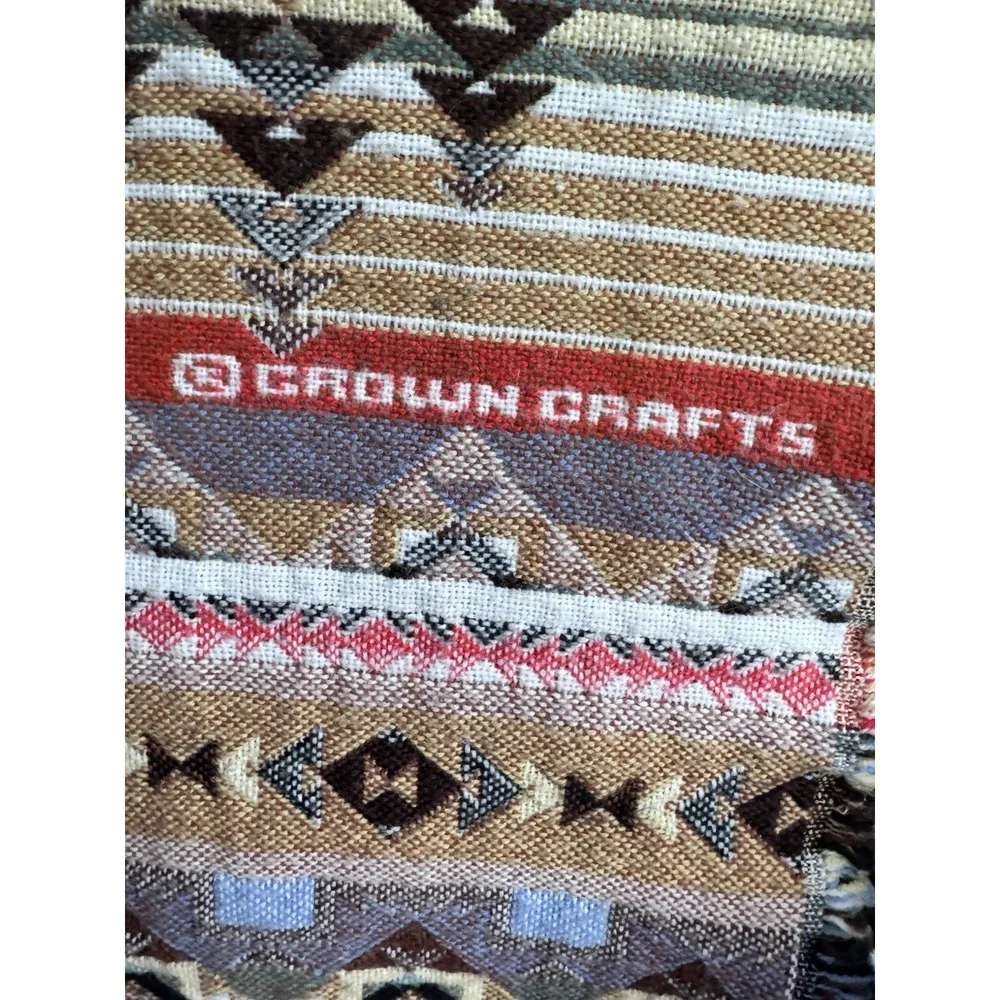 Vintage Crown Crafts Southwestern Throw Blanket Aztec Tapestry Geometric Native